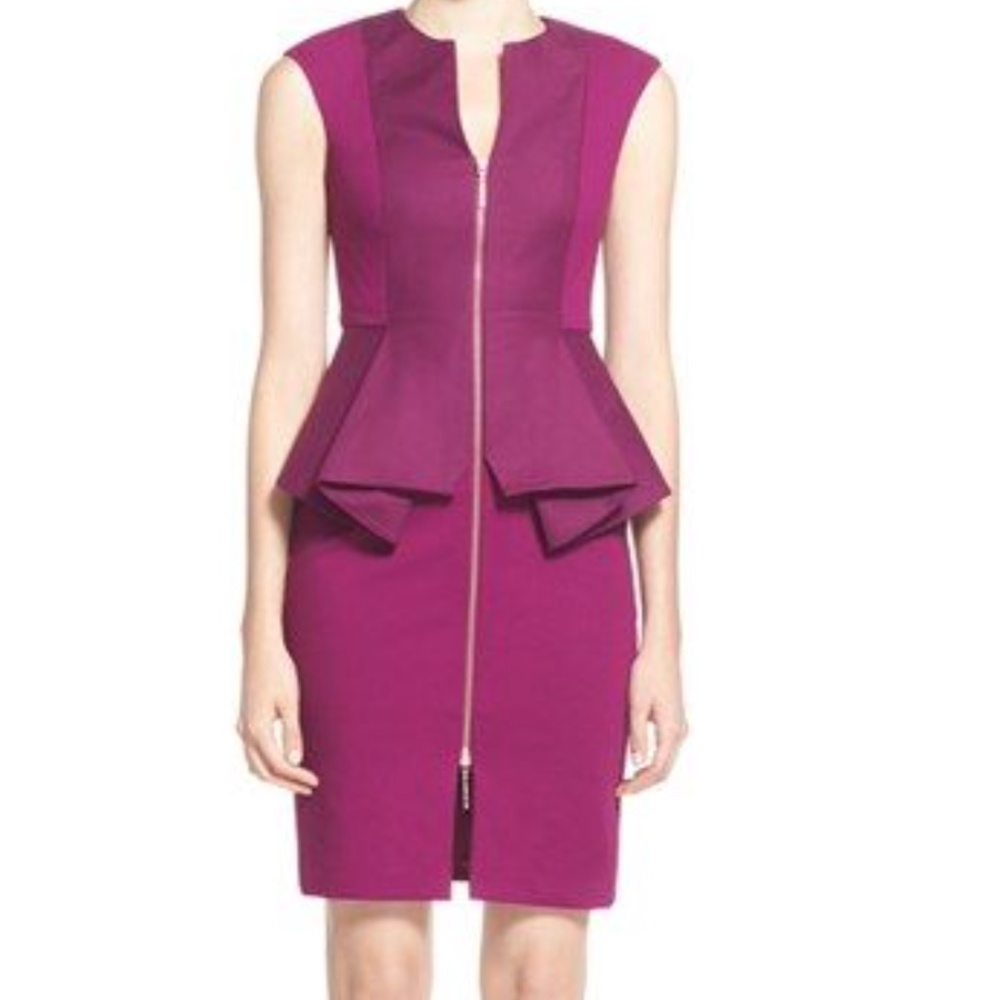 TED BAKER Jamthun V-neck Peplum Dress- Purple Size 2 *US Size 6*